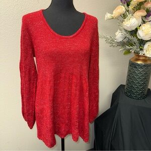Cato Woman Red Knit Sweater Scalloped Hem Long Sleeve Plus 18W/20W